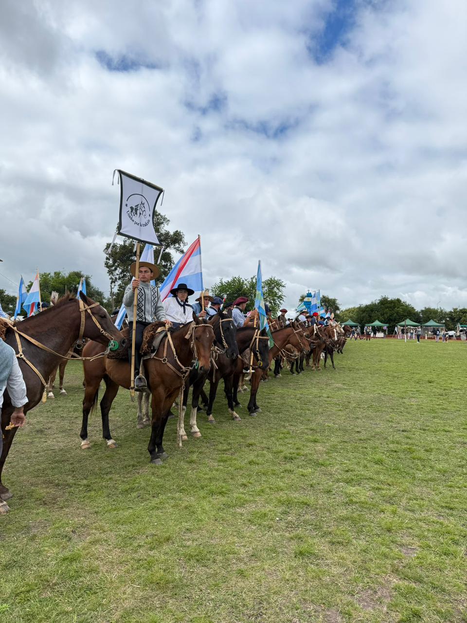 Desfile de caballos con banderas